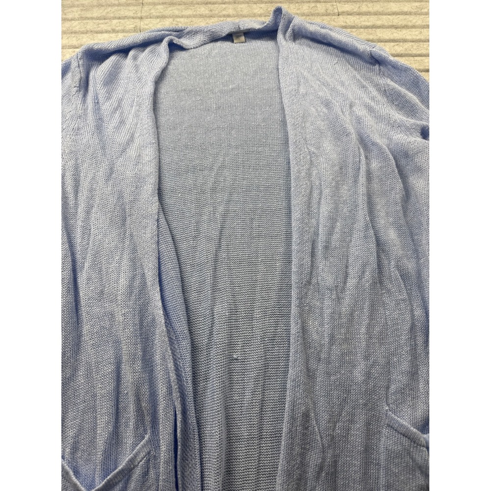 J. Jill Light Blue Linen Blend Open Front Longline Cardigan Sweater Large